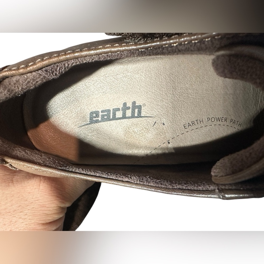 Earth Zanza Bark Brown Leather Wedge Ankle Booties Size 9.5 B Hook & Loop. Bin8 - Picture 9 of 11